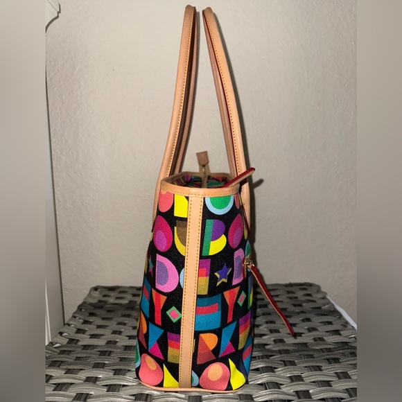 Dooney & Bourke Art Deco Black Multicolor Pebble Tote Shoulder Bag Leather Trim - Picture 9 of 16